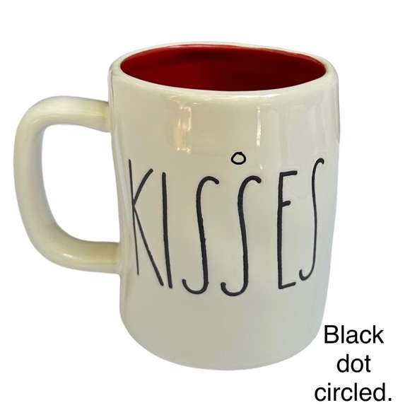 Rae Dunn HUGS KISSES Mug Two Sided White Red Interior NWT 2017 OG - Picture 8 of 15
